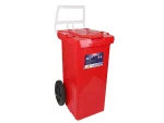 تصویر سطل زباله پلاستیکی 70 لیتری چرخدار دسته دار قرمز