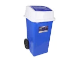 تصویر سطل زباله پلاستیکی 90 لیتری چرخدار بادبزنی آبی