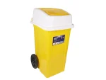 تصویر سطل زباله پلاستیکی 90 لیتری چرخدار بادبزنی زرد