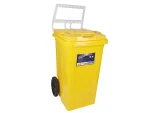 تصویر سطل زباله پلاستیکی 90 لیتری چرخدار دسته دار زرد