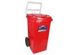 تصویر سطل زباله پلاستیکی 90 لیتری چرخدار دسته دار قرمز