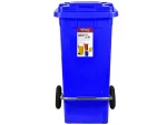 تصویر سطل زباله پلاستیکی 120 لیتری چرخ دار پدال دار آبی
