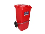 تصویر سطل زباله پلاستیکی 100 لیتری چرخ دار پدالی قرمز