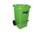 تصویر سطل زباله پلاستیکی 100 لیتری چرخ دار پدالی سبز