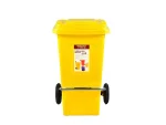 تصویر سطل زباله پلاستیکی 120 لیتری چرخ دار پدال دار زرد